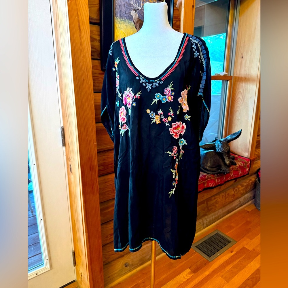 Johnny Was Black Tunic with Floral Embroidery